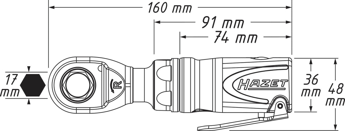 HAZET Druckluftratschenschrauber 9023M-1 Mini 17 mm Innensechskant 54 Nm