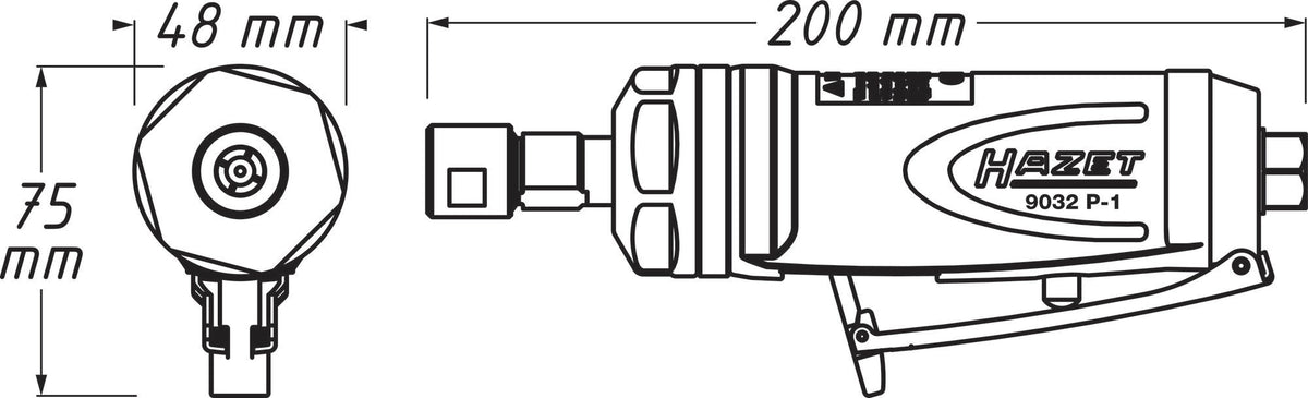 HAZET Druckluftstabschleifer 9032P-1 – 22000 min-¹, 6 mm Spannzange, kälteisolierender Griff