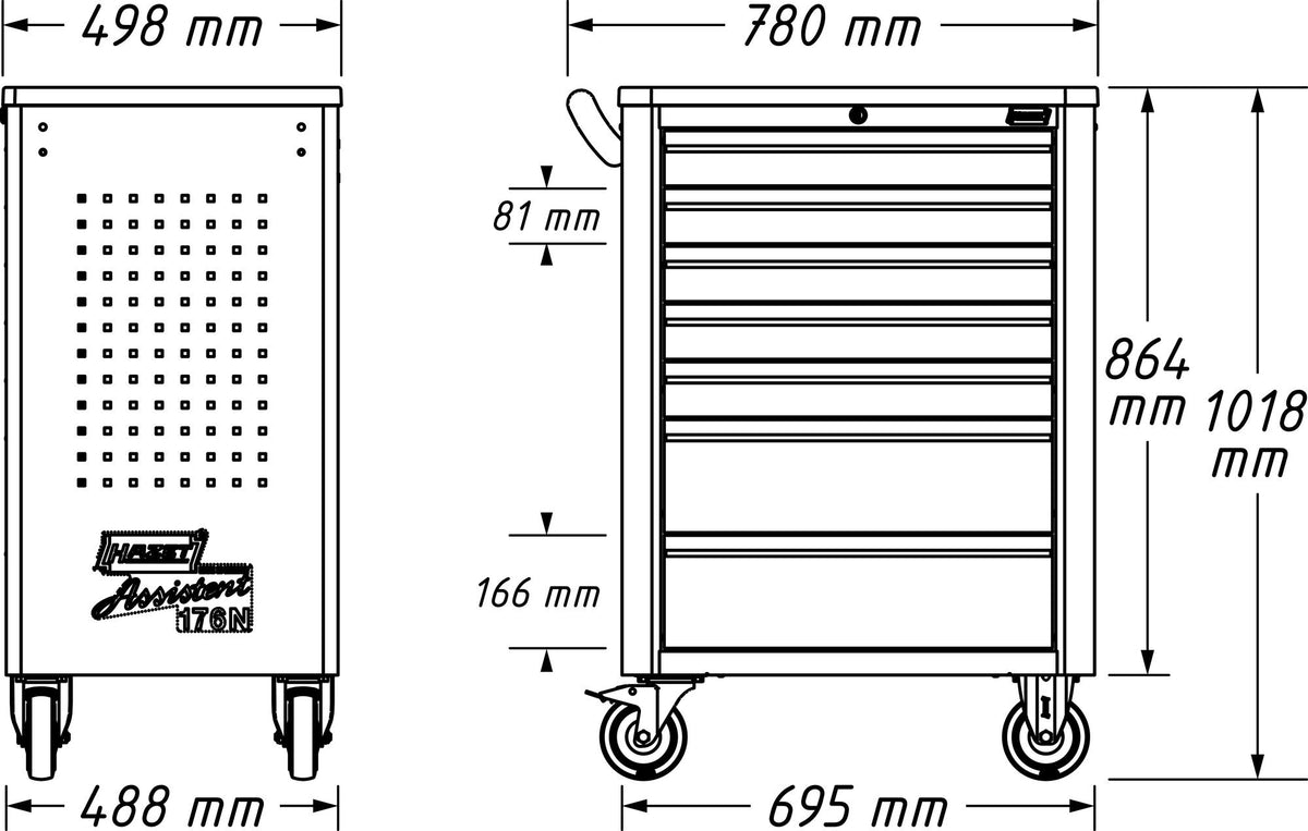 HAZET Werkzeugwagen 176N-7 – 480 kg, 7 Schubladen, B498 x T780 x H1018 mm