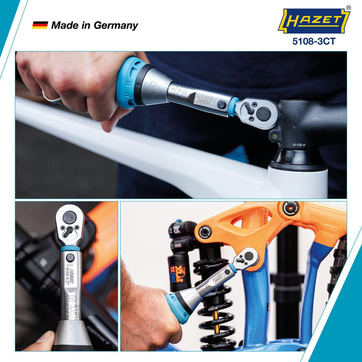 HAZET Drehmomentschlüssel 5107-3 CT 1/4 Zoll 1-9 Nm mit Umschaltknarre und Kalibrierschein