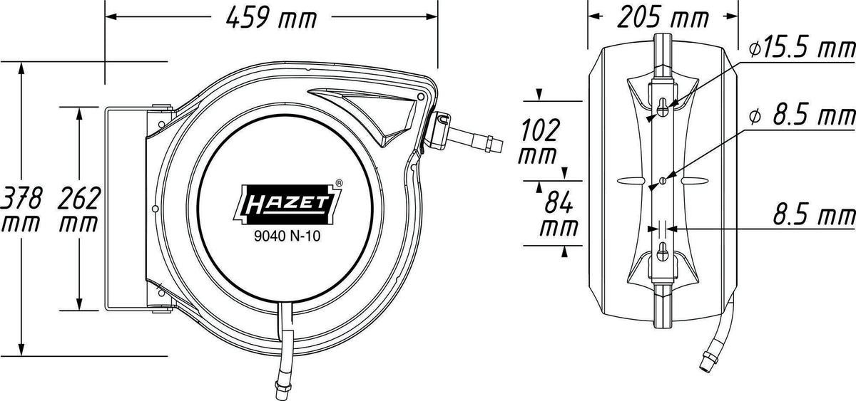 HAZET Druckluftschlauchtrommel 9040N-10 für Druckluft und Wasser, 15 m, automatisch