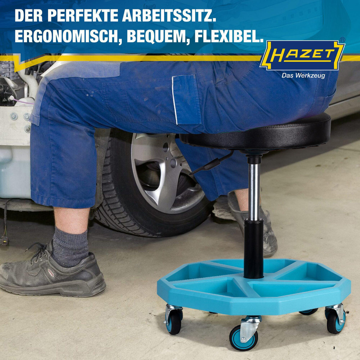 HAZET Drehhocker 195N-4 mit Vierkant-Rohrrahmen und Sitzhöhenverstellung 430-550 mm