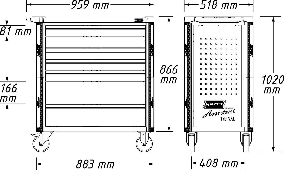 HAZET Werkzeugwagen 179NXL-7 mit 265-teiligem Werkzeugsatz, 7 Schubladen, 1000 kg Tragkraft