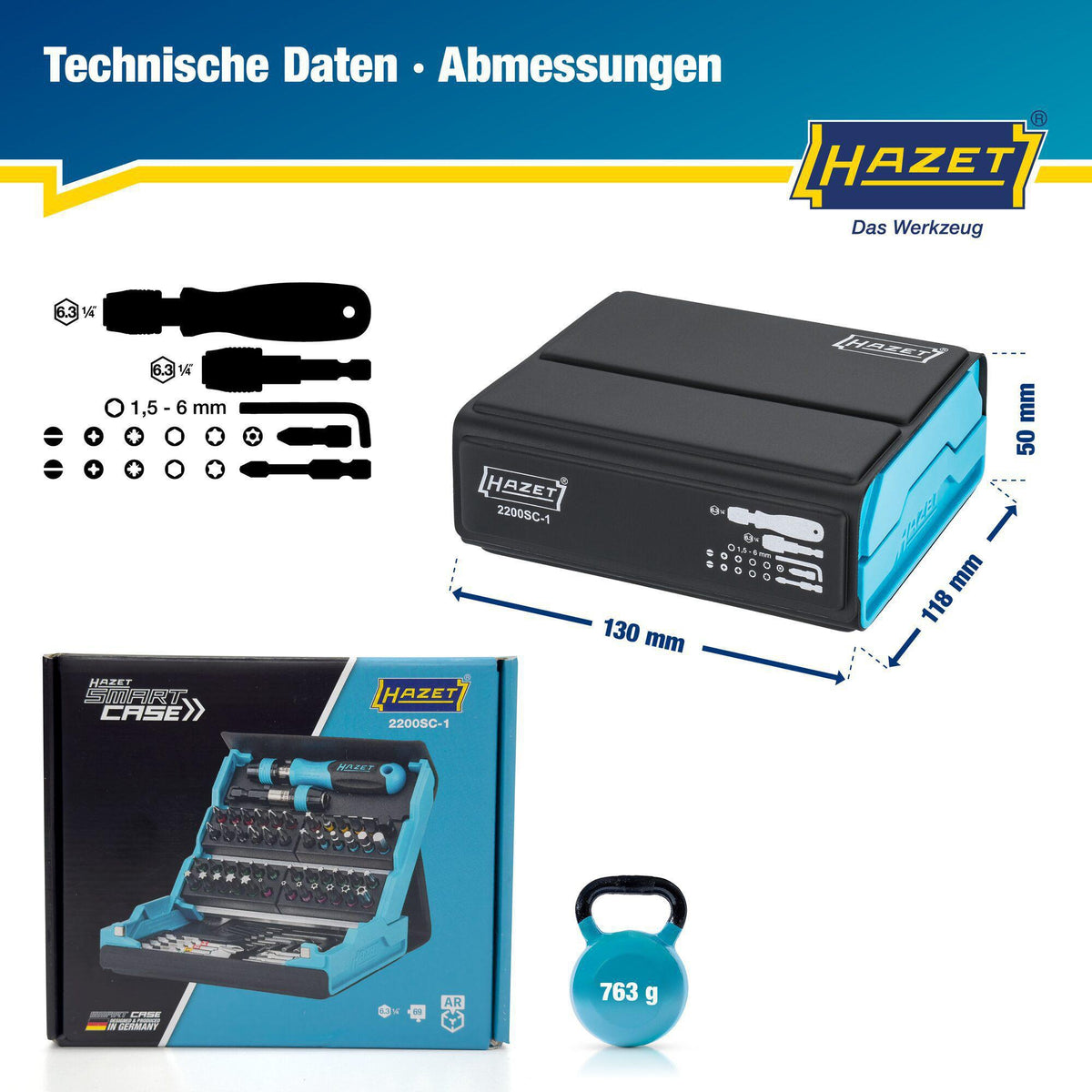 HAZET Bitsortiment SmartCase 2200SC-1 69-teilig Schlitz/PH/PZD/6Kt./TX/TX-Bo