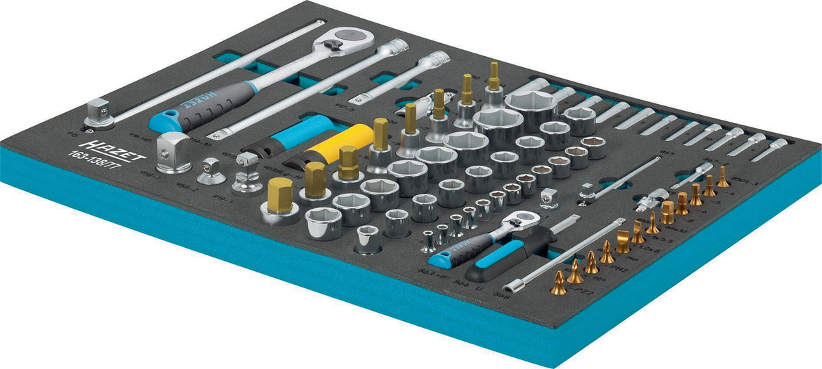 HAZET Werkzeugmodul 163-138/77 – 77-teiliger Steckschlüsselsatz 1/4" + 1/2"