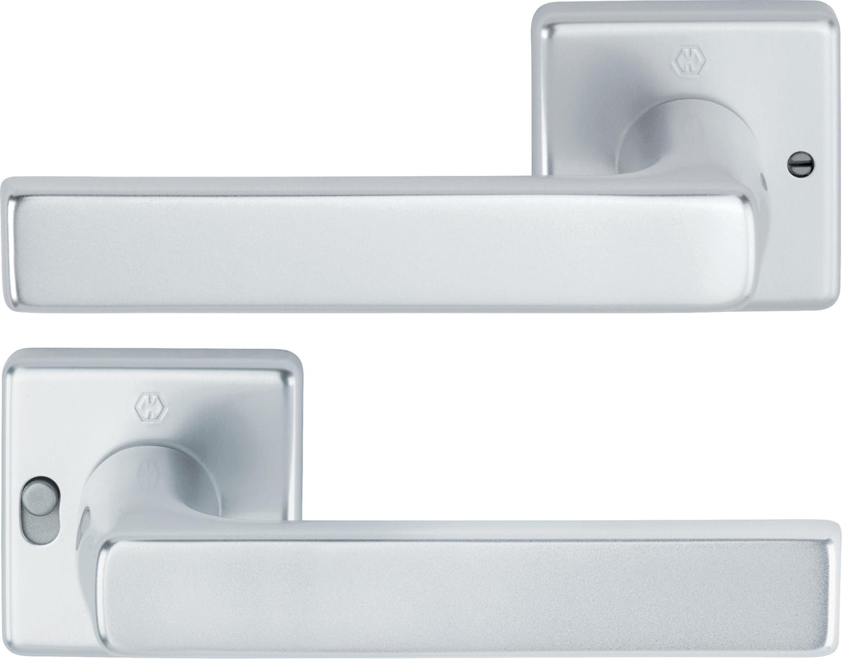 HOPPE Drückergarnitur Dallas 1643/52VR – quadratische Rosette, Aluminium F1, DIN rechts, MiniLock