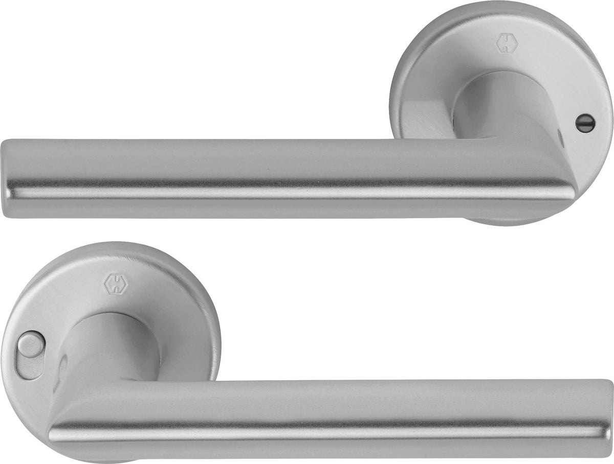 HOPPE Drückergarnitur Stockholm 1140/42VR Aluminium F1 rund – DIN rechts, mit MiniLock-Verriegelung