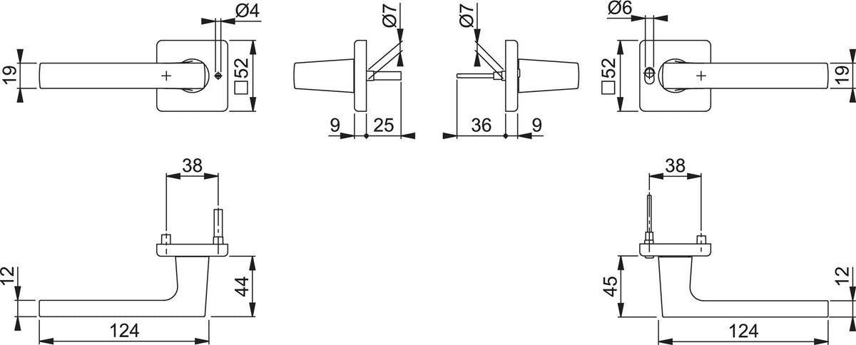 HOPPE Drückergarnitur Dallas M1643/52VR – Quadratische Rosette, MiniLock, DIN rechts, Resista