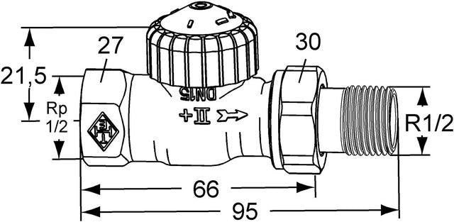 Heimeier V-exact II Thermostat-Ventilunterteil DN 15 Rotguss vernickelt Durchgang