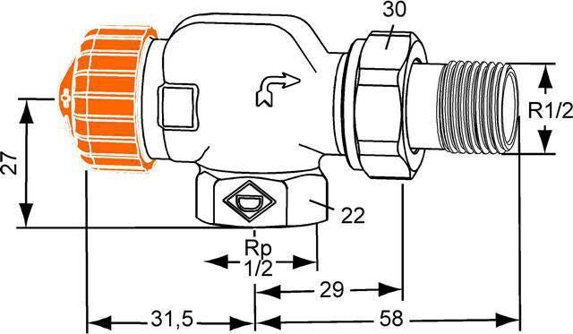 Heimeier Eclipse Thermostat-Ventilunterteil DN 10 Axialform mit automatischer Durchflussregelung