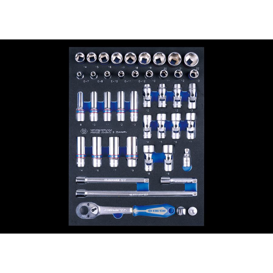 KING TONY Profi-Werkzeuge - 3/8" Steckschlüssel-Set, metrisch, EVAWAVE, Zubehör - 44 tlg. 93544MRV
