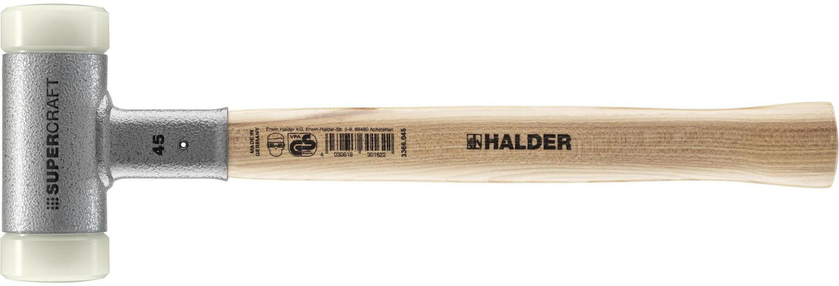 HALDER Schonhammer SUPERCRAFT Hickory 300 mm rückschlagfrei mit Nylon-Schlagköpfen