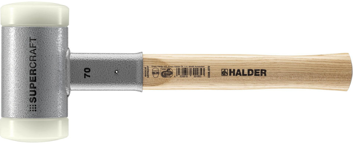 HALDER Schonhammer SUPERCRAFT Hickory 300 mm rückschlagfrei mit Nylon-Schlagköpfen