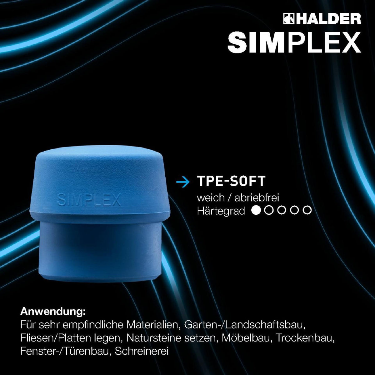 HALDER SIMPLEX Schonhammer Starterkit 180 mm, Kopf-Ø 80 mm, mit Flaschenöffner und 2 Einsätzen
