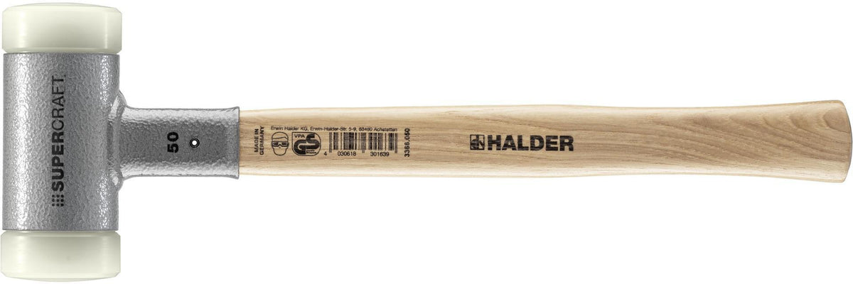 HALDER Schonhammer SUPERCRAFT Hickory 300 mm rückschlagfrei mit Nylon-Schlagköpfen