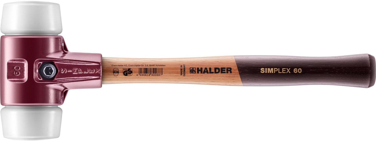 HALDER SIMPLEX Schonhammer 350 mm, Superplastik weiß, mittelhart, Holzstiel