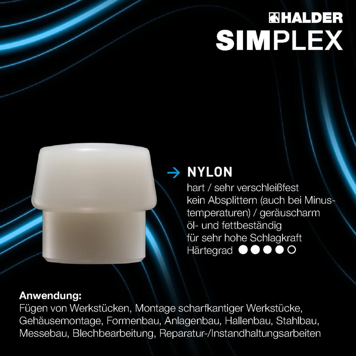 HALDER Schonhammer SIMPLEX 300 mm mit hartem Nylonkopf und Holzstiel