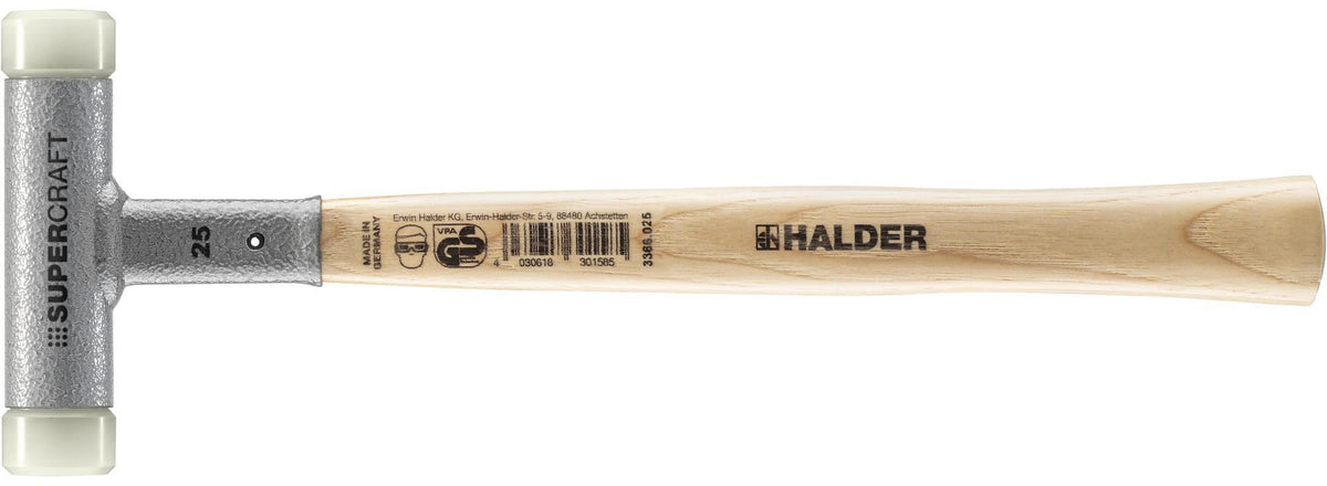 HALDER Schonhammer SUPERCRAFT Hickory 300 mm rückschlagfrei mit Nylon-Schlagköpfen
