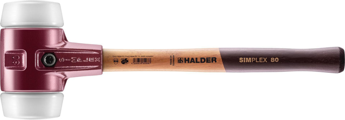 HALDER SIMPLEX Schonhammer 350 mm, Superplastik weiß, mittelhart, Holzstiel