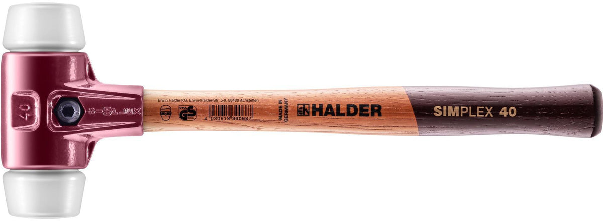 HALDER SIMPLEX Schonhammer 350 mm, Superplastik weiß, mittelhart, Holzstiel