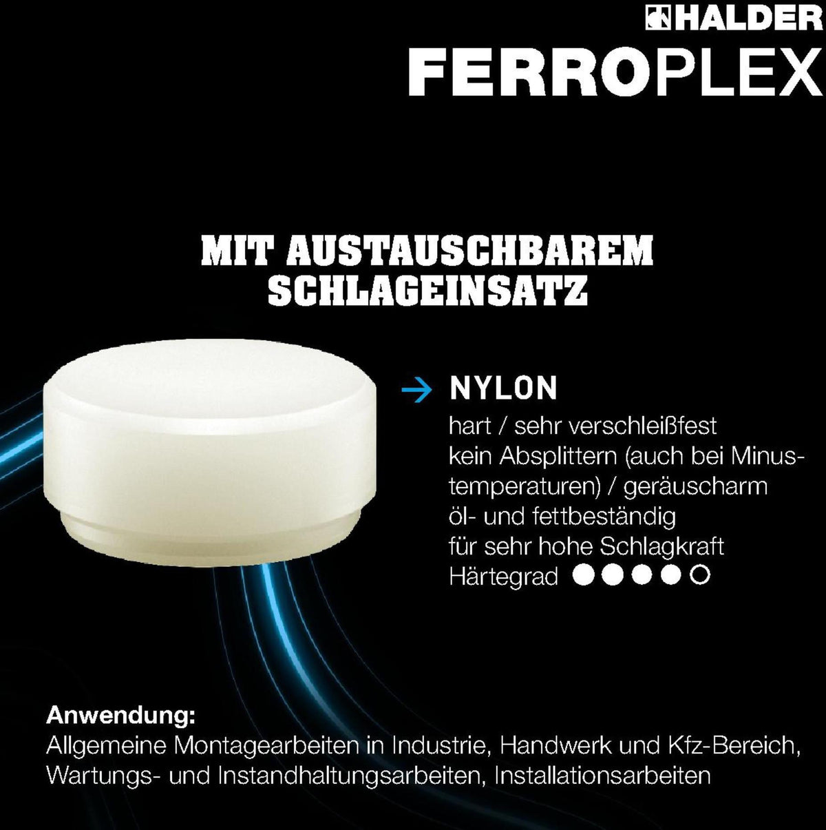 HALDER FERROPLEX Schon- und Schlosserhammer 290 mm Stahlrohrstiel, harter Schlag, Nylon/Vergütungsstahl