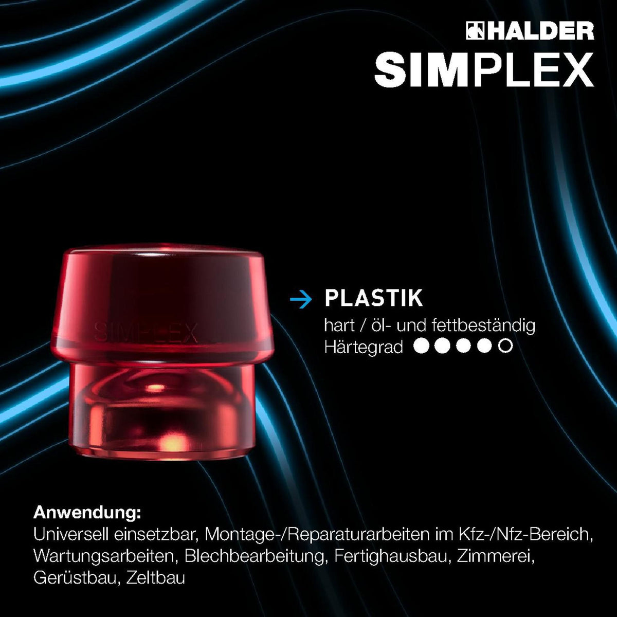 SIMPLEX Schonhammer 300 mm Holzstiel, Gummi schwarz mittelhart & Plastik rot hart von HALDER