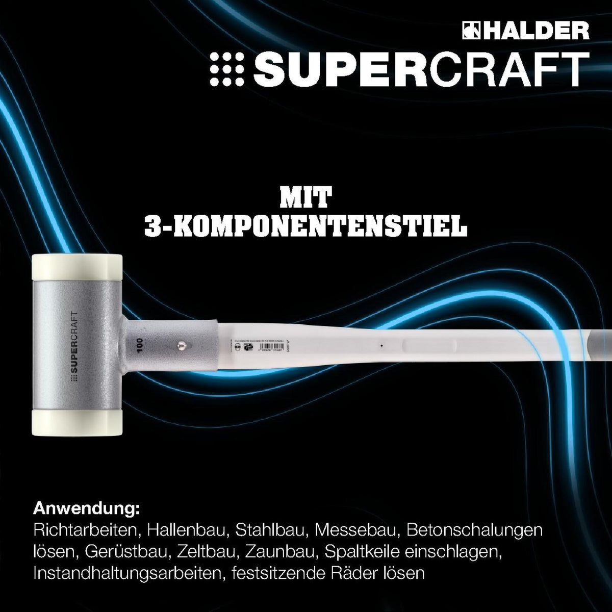 HALDER Schonhammer SUPERCRAFT 295 mm Nylon weiß splitterfrei mit Stahlrohrstiel