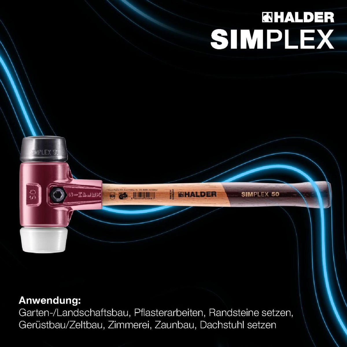 SIMPLEX Schonhammer von HALDER – 350 mm, Kopf-Ø 50 mm, Gummi/Superplastik, mittelhart
