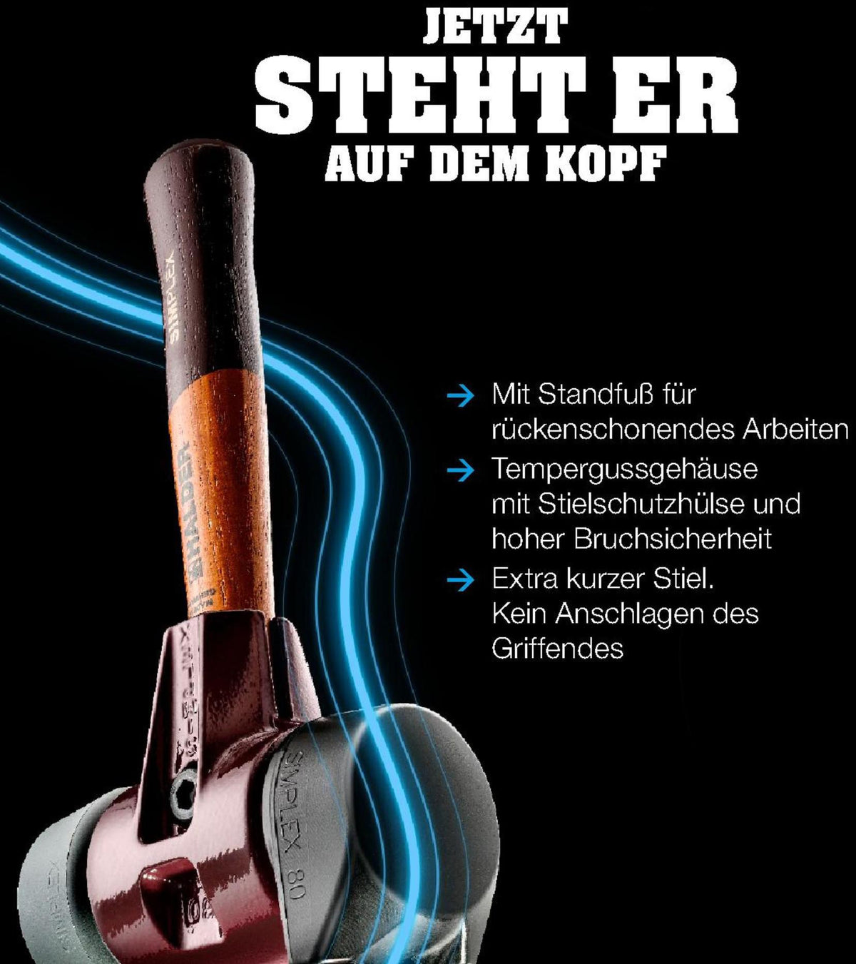 SIMPLEX Schonhammer Plusbox Starterkit von HALDER, 60 mm Kopf, Gummi/Superplastik, lackierter Holzstiel