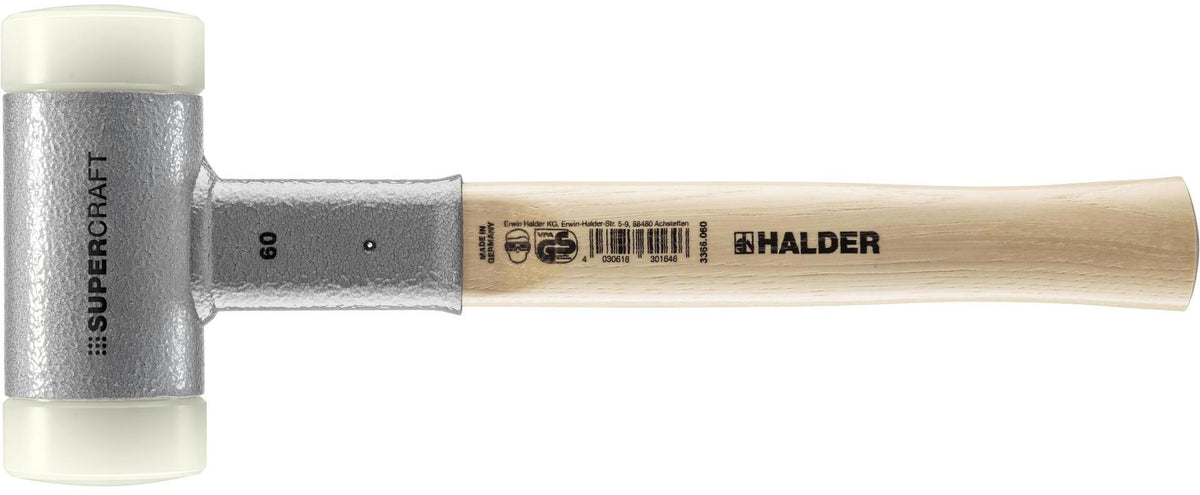 HALDER Schonhammer SUPERCRAFT Hickory 300 mm rückschlagfrei mit Nylon-Schlagköpfen