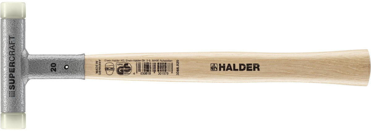 HALDER Schonhammer SUPERCRAFT Hickory 300 mm rückschlagfrei mit Nylon-Schlagköpfen