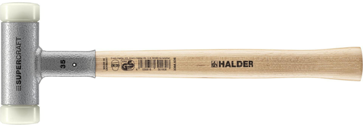 HALDER Schonhammer SUPERCRAFT Hickory 300 mm rückschlagfrei mit Nylon-Schlagköpfen