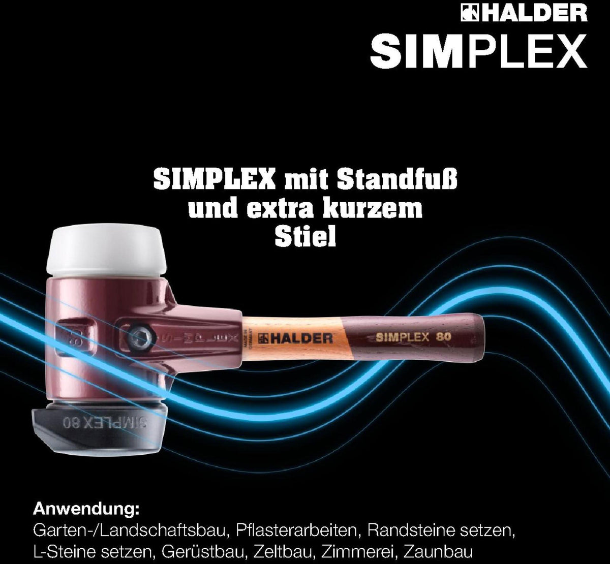 SIMPLEX Schonhammer 405 mm von HALDER – 2 Schlagköpfe, Temperguss-Gehäuse, Holzstiel