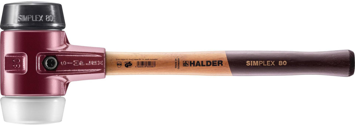 SIMPLEX Schonhammer von HALDER – 350 mm, Kopf-Ø 50 mm, Gummi/Superplastik, mittelhart