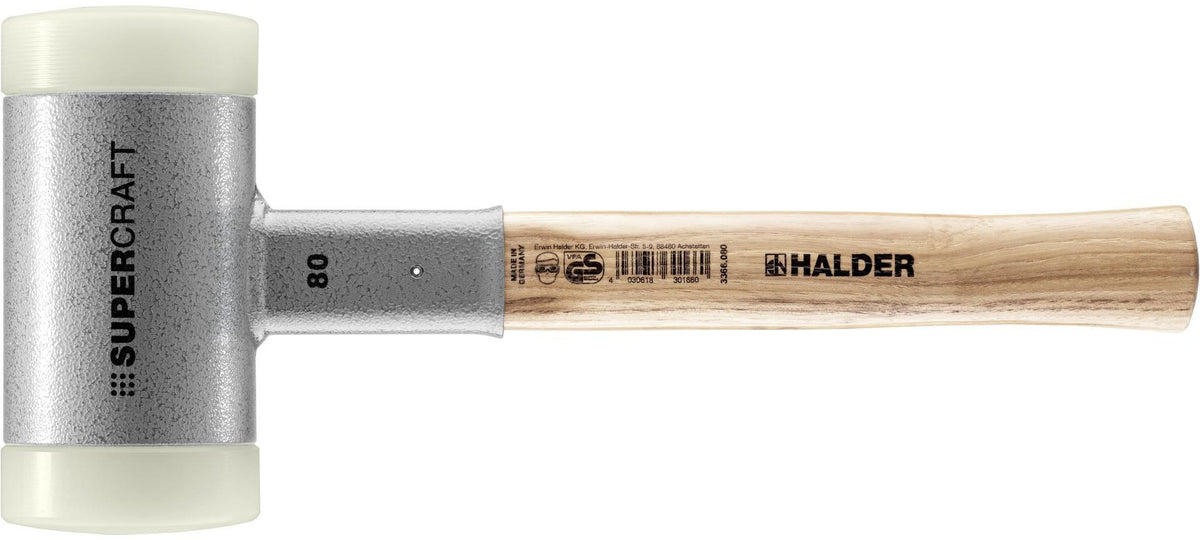 HALDER Schonhammer SUPERCRAFT Hickory 300 mm rückschlagfrei mit Nylon-Schlagköpfen