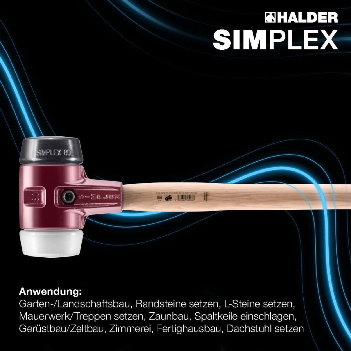 Halder Simplex Vorschlaghammer 3170g, Ø80mm, Hickorystiel, mittelharte Einsätze
