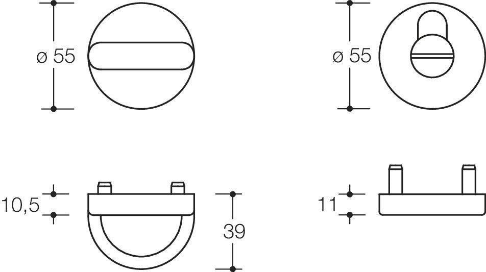 HEWI Schlüsselrosetten-Paar 306.23PB 90 – Rund, PZ, 55 mm, tiefschwarz matt, für Türstärke 38,1–48 mm