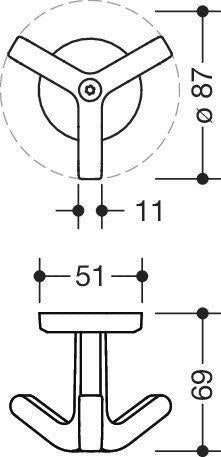HEWI Dreifachhaken Serie 477 matt elastisch senfgelb H 69 mm – Kunststoff TPU