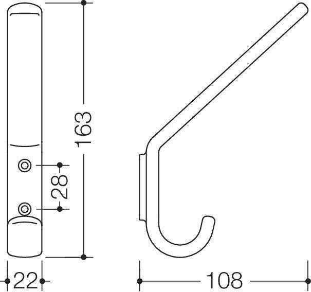HEWI Garderobenhaken 477.90.070 mit abgewinkeltem Huthaken, rubinrot, 163 mm hoch