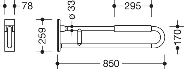HEWI Mobiler Stützklappgriff Serie 801 mit Armpolster, 850 mm, senfgelb