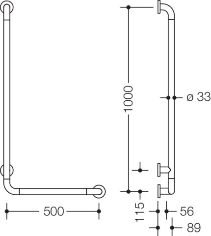 HEWI Winkelgriff Serie 801, 500 x 1000 mm, senfgelb – Stützgriff mit Stahlkern