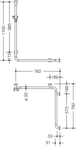 HEWI Duschhandlauf Serie 801 senfgelb 1100 mm mit Brausehalterstange und Metallkern