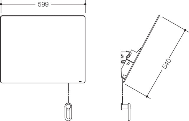 HEWI Kippspiegel Serie 801 mit Seilumlenkung, 600 mm breit, senfgelb – Neigung bis 28°