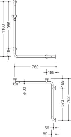 HEWI Dusch- und Wannenhandlauf Serie 801 mit Brausehalterstange reinweiß, 1100 mm
