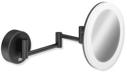 HEWI Kosmetikspiegel LED matt schwarz rund 5-fach Vergrößerung Dual Light