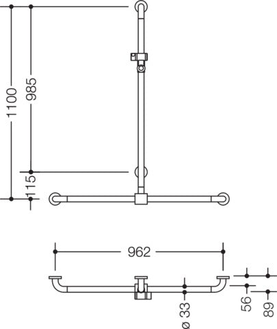 HEWI Dusch-Wannenhaltegriff Serie 801 mit Brausehalterstange, koralle, 1100 x 962 mm, barrierefrei