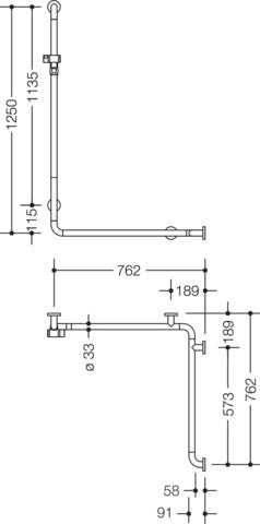 HEWI Duschhandlauf Serie 801 1250 mm mit Brausehalterstange koralle – Barrierefreier Haltegriff