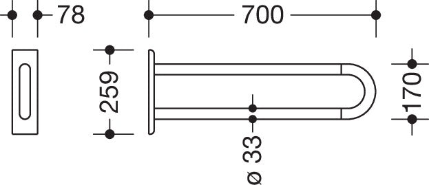 HEWI Wandstützgriff Serie 801, 700 mm, senfgelb – Belastbar bis 100 kg, verdeckte Wandmontage