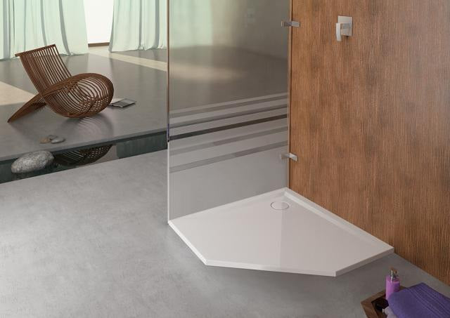 HOESCH Muna Fünfeck-Duschwanne 900x900x30 Mineralguss Weiß – Solique, schmutzabweisend, flacher Einbau