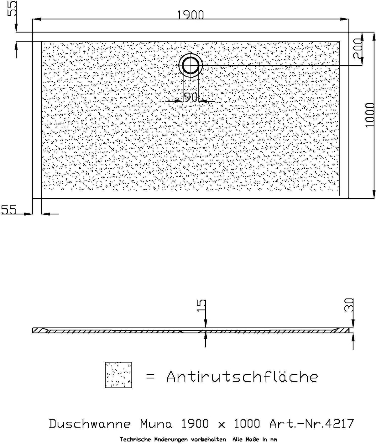 HOESCH Muna Duschwanne 900x700x30 Solique Weiß mit Antirutsch